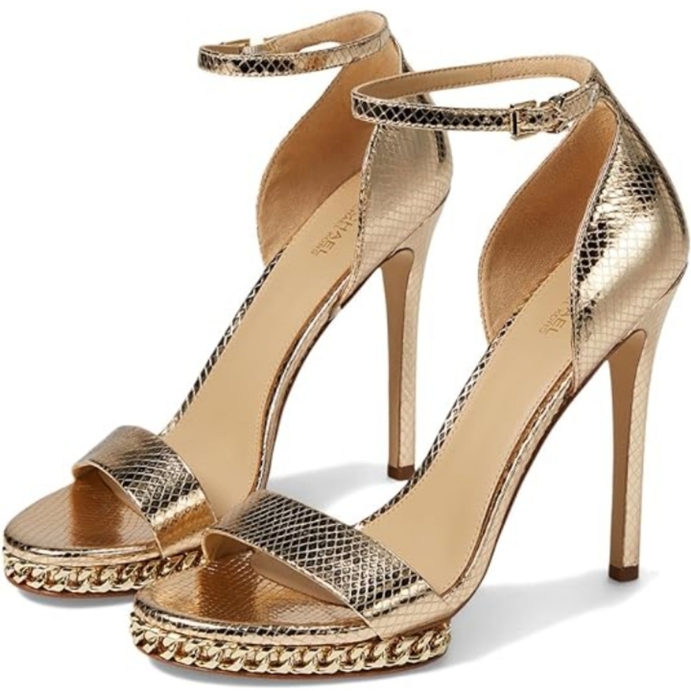 Michael Kors Metallic Gold Snake-Embossed Ankle-Strap Stilettos